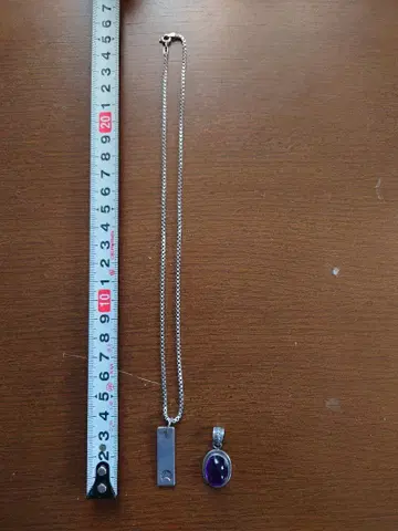 자수정 펜던트 2개 세트, 실버 925 소재 45cm 체인 포함