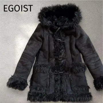 EGOIST 에고이스트 인조 모피 후드 부착 코트 블랙 사이즈 1