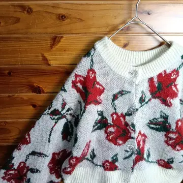 가디건 숏 기장 꽃무늬 레트로 빈티지 클리어 버튼 걸리시