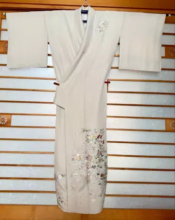 단고 크레이프 원단 사계절 꽃풀 자수 츠케사게 옅은 그레이지 색상