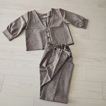 flower 브라운 체크 셋업