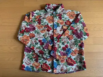미사용 자카드 직물 느낌 꽃무늬 버튼 다운 셔츠 XXL