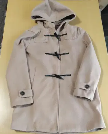 베이지 후드 부착 더플 코트