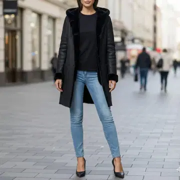 새상품급 프릭스스토어 리얼 무스탕 코트 블랙 롱 코트 양가죽