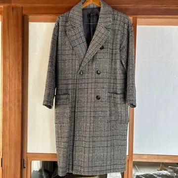 HaseDo 체크 무늬 더블 브레스트 롱 코트