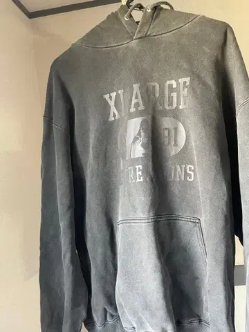 XLARGE 그레이 프린트 후드티 M