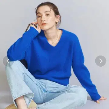 UNITEDARROWS 블루 니트 캐시미어 긴팔 V넥