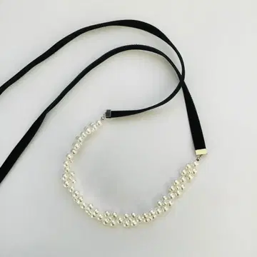 [ 조개 펄 x 리본 초커 ]