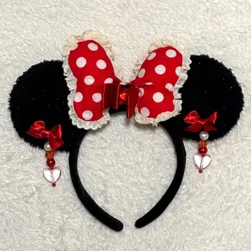 미니 머리띠 빨간색 리본 도트 하트 비즈 귀여운 귀찌
