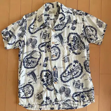 Hinalina 알로하 셔츠 반팔 화이트/네이비