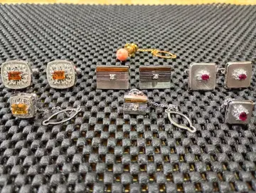 커프스 링크 세트 실버 오렌지 핑크