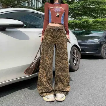Y2K 레오파드 무늬 와이드 팬츠