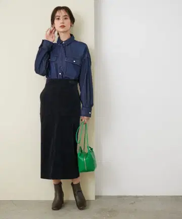 ROPE 포켓 부착 코듀로이 타이트 스커트 36 블랙