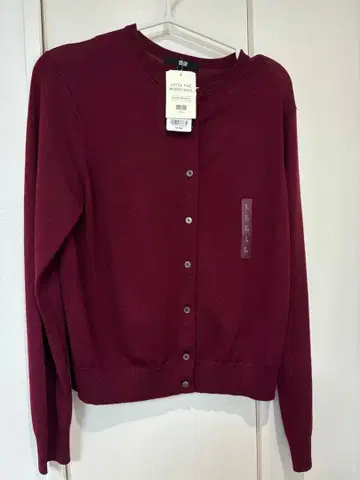 메리노 크루넥 가디건 L 레드 UNIQLO