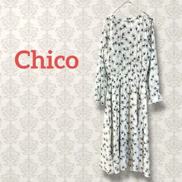 치코 꽃무늬 롱 플레어 원피스 프릴 슬리브 풀오버 안감 부착