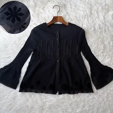 새상품급 HIROKO BIS 시어 인터넷 플레어 슬리브 가디건 M 블랙