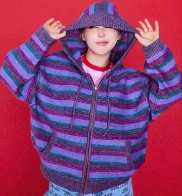 [택 포함 새상품] Re. 나카 리이사 보더 니트 후드티