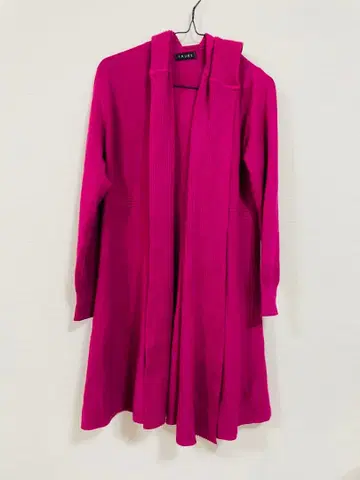 TRUBE 후드 부착 롱 가디건 핑크