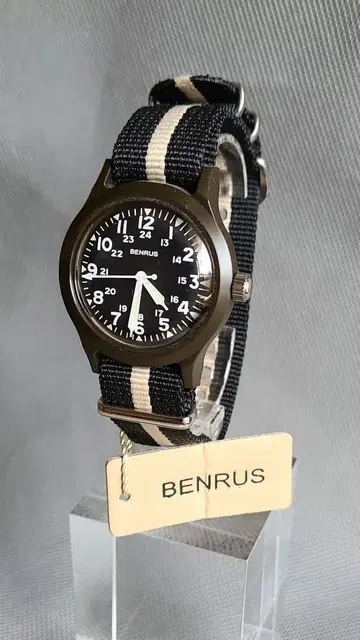 BENRUS 쿼츠 손목시계 벨트 블랙/스트라이프