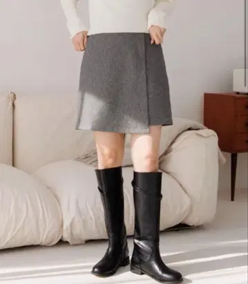 Flower 플라워 멜란지 랩스커트 그레이