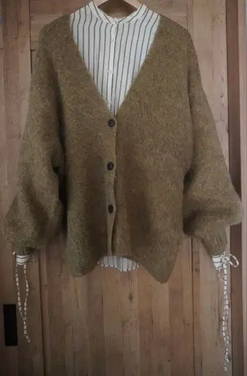 2종 세트 니트 가디건 스트라이프 셔츠