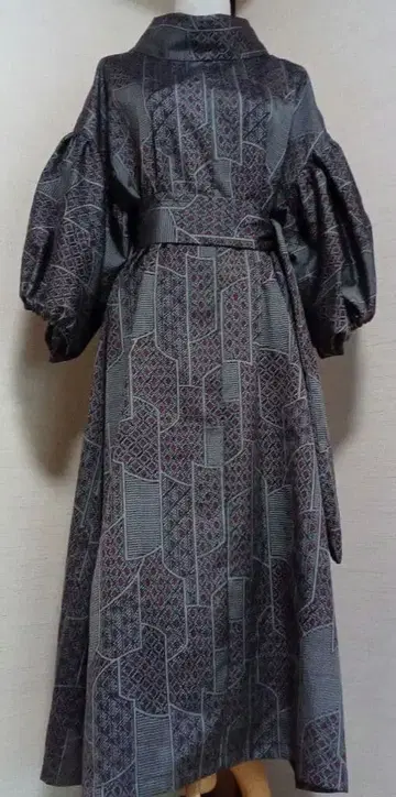 기모노 리메이크 원피스 벌룬 슬리브 롤 칼라