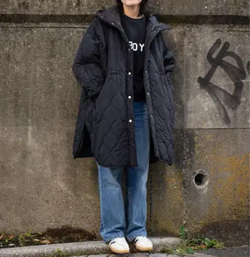 VENCEEXCHANGE 충전솜 퀼트 후드 부착 코트