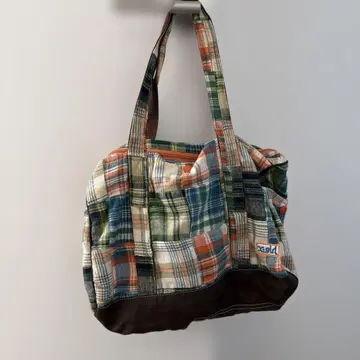 X-girl 패치워크풍 체크 무늬 토트백