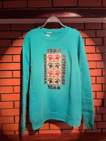 강아지 발자국 맨투맨 그린 구제 의류