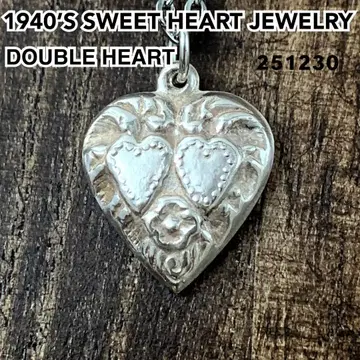 스위트하트 주얼리 더블 하트 실버 빈티지 목걸이 NAVY