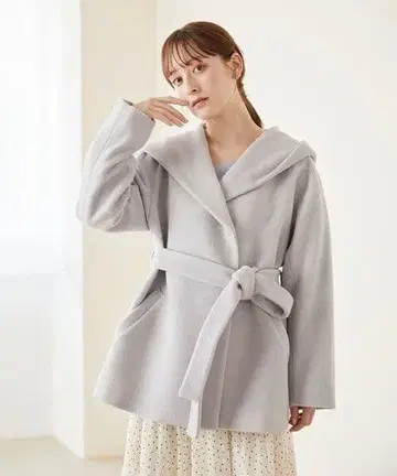 Feroux 페루 코트 후데트 울 코트 더스티 블루 1 S