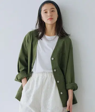 V넥 데님 커버올 [ CLIP denim ]