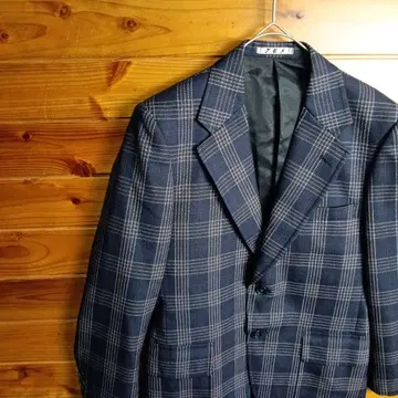 테일러드 자켓 체크 무늬 네이비 캐주얼 클래식 M 구제 의류