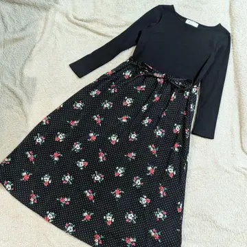 [새상품급] ROPE' PICNIC 로페피크닉 도킹 원피스 꽃무늬 블랙