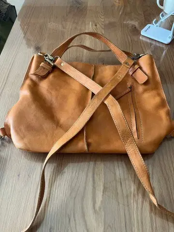 카멜색 가죽 토트백, 럭색