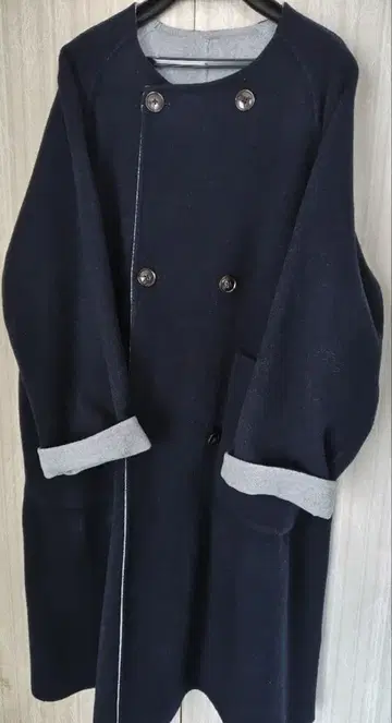 쉽스 네이비 더블 브레스트 울 코트