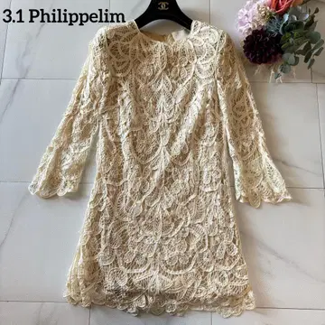 쓰리원필립림 전체 레이스 긴팔 원피스 화이트 M