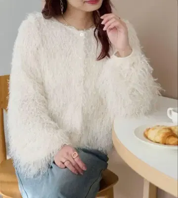 discoat 2way 화이트 퍼 가디건 긴팔 택 포함 새상품