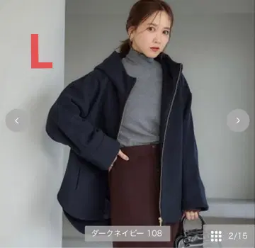 시마무라 다나카 리나 울 후드 부착 자켓 네이비 L 네이비