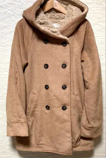 카멜 색상 피코트 보아 안감 더블 브레스트