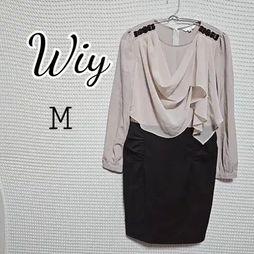 Wiy 베이지 블랙 쉬폰 미니 원피스 M
