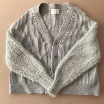 소매 퍼 니트 가디건