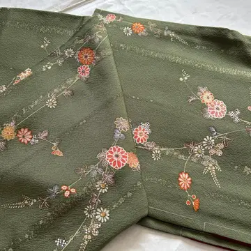 꽃무늬 코몬, 말차 그린 컬러 순수 실크, 교육용 실 부착 미착용