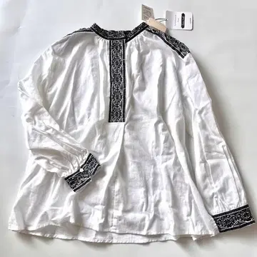 미사용 studioCLIP 자수 블라우스 상의 면린넨 에스닉 동양풍