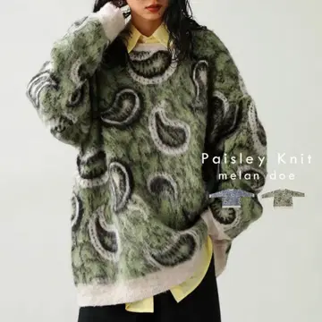 안티카 새상품급 인기 완판템 페이즐리 무늬 자카드 니트 그린