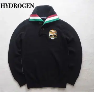 HYDROGEN 블랙 니트 스웨터 스컬 자수