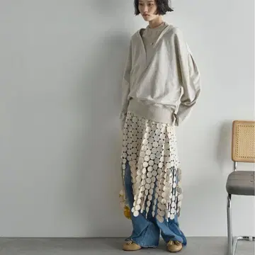 theyon 자수 서클 패턴 레이스 스커트