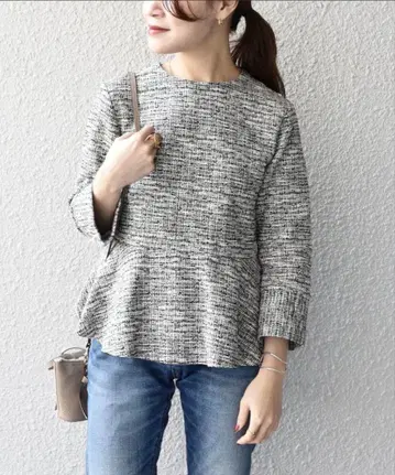 SHIPS 트위드 페플럼 7부 소매 상의 사이즈 S