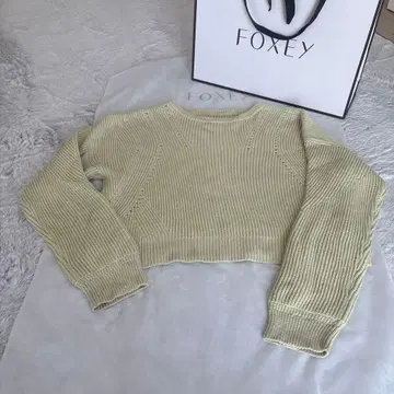 FOXEY 라이트 그린 크롭 니트