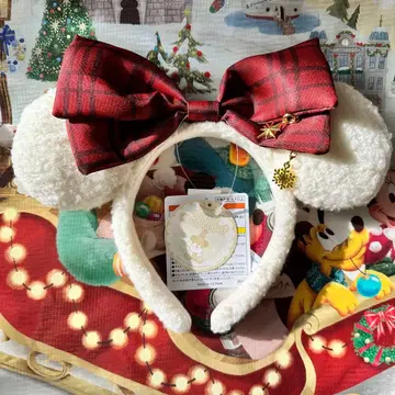 디즈니 릴린린 머리띠 빨간색 체크 크리스마스